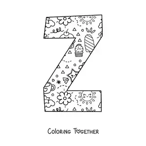 Coloring page of the letter Z with cartoons