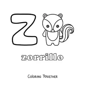 Coloring page of Z for zorrillo (skunk)