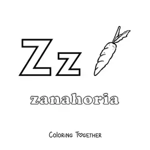 Coloring page of Z for zanahoria (carrot)