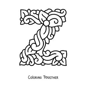 Coloring page of a decorated uppercase letter Z