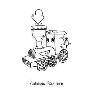 Coloring page of a smiling cartoon train