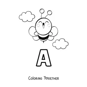 Coloring page of the letter A for abeja (bee)