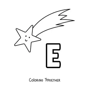 Coloring page of the letter E for estrella (star)