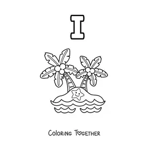 Coloring page of the letter I for isla (island)