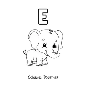 Coloring page of the letter E for elefante (elephant)