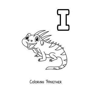 Coloring page of the letter I for iguana