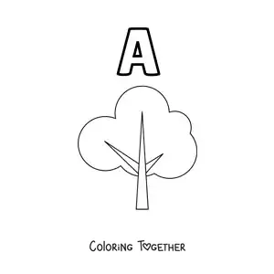Coloring page of the letter a for tree