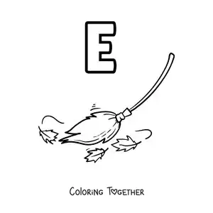 Coloring page of the letter e for broom