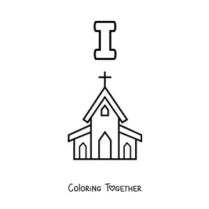 Coloring page of the letter i for church