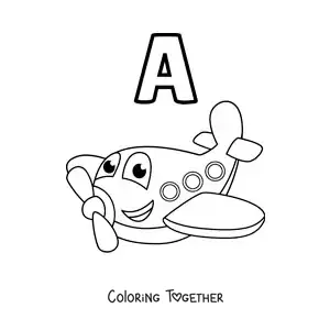 Coloring page of the letter a for airplane