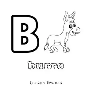 Coloring page of the letter b for donkey