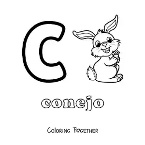 Coloring page of the letter c for rabbit