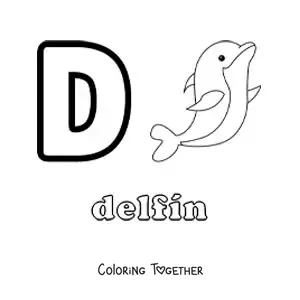 Coloring page of the letter d for dolphin