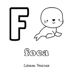Coloring page of the letter f for seal