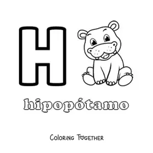 Coloring page of the letter h for hippopotamus