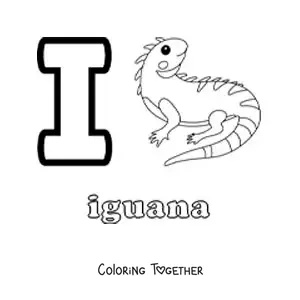 Coloring page of the letter i for iguana