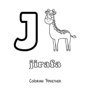 Coloring page of the letter j for giraffe