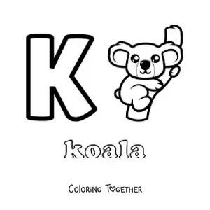 Coloring page of the letter k for koala