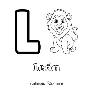 Coloring page of the letter l for lion