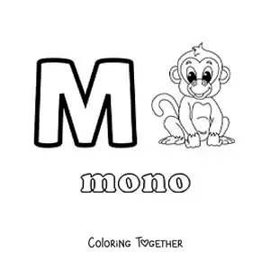 Coloring page of the letter m for monkey