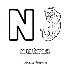 Coloring page of the letter n for otter
