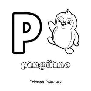 Coloring page of the letter p for penguin