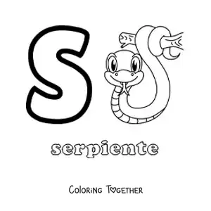 Coloring page of the letter s for snake