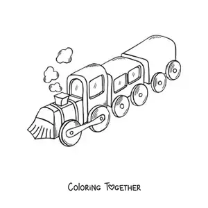 Coloring page of a steam train seen from above