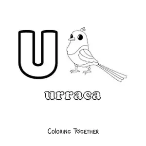 Coloring page of the letter u for magpie