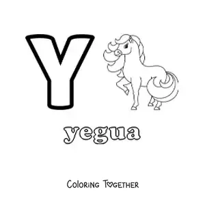 Coloring page of the letter y for mare