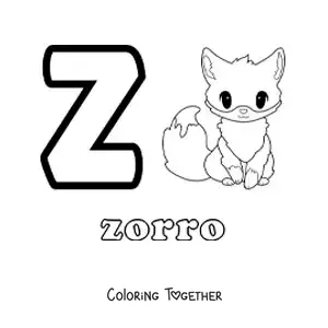 Coloring page of the letter z for fox