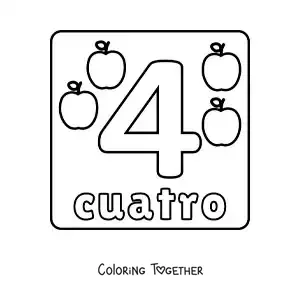 Coloring page of a big number 4 worksheet for kids