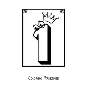 Coloring page of an animated number 1 worksheet to learn to count