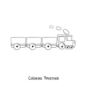 Coloring page of a steam train with three cars