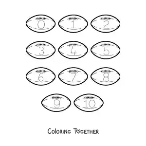 Coloring page of an activity to trace the numbers from 1 to 10 with balls