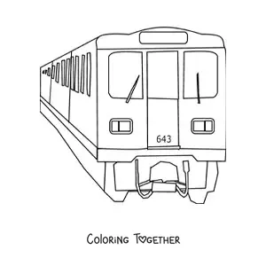 Coloring page of a subway train seen from the front