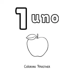 Coloring page of a number 1 worksheet to learn to count with fun drawings