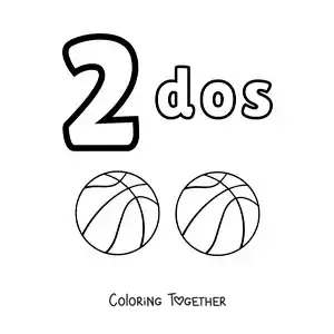 Coloring page of a number 2 worksheet to learn to count with fun drawings