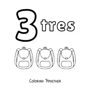 Coloring page of a number 3 worksheet to learn to count with fun drawings