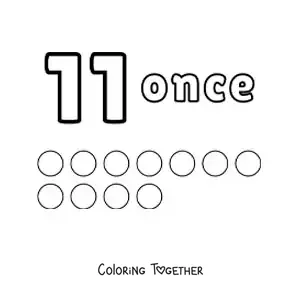 Coloring page of a number 11 worksheet to learn to count with fun drawings
