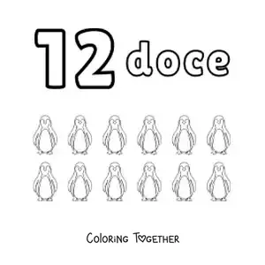 Coloring page of a number 12 worksheet to learn to count with fun drawings