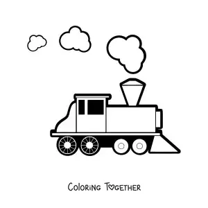 Coloring page of a locomotive with its lights on