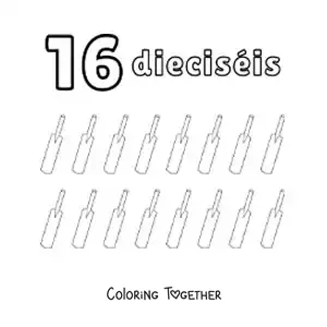 Coloring page of a number 16 worksheet to learn to count with fun drawings