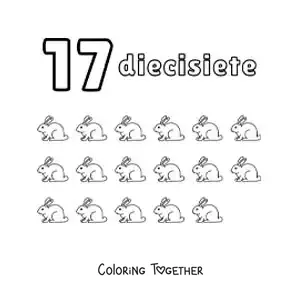 Coloring page of a number 17 worksheet to learn to count with fun drawings