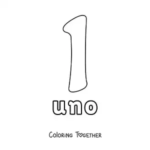 Coloring page of a number 1 worksheet to learn natural numbers