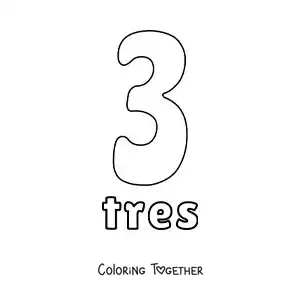 Coloring page of a number 3 worksheet to learn natural numbers