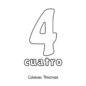 Coloring page of a number 4 worksheet to learn natural numbers