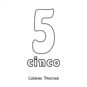 Coloring page of a number 5 worksheet to learn natural numbers