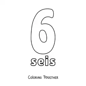 Coloring page of a number 6 worksheet to learn natural numbers