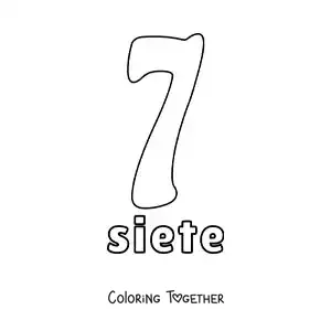 Coloring page of a number 7 worksheet to learn natural numbers